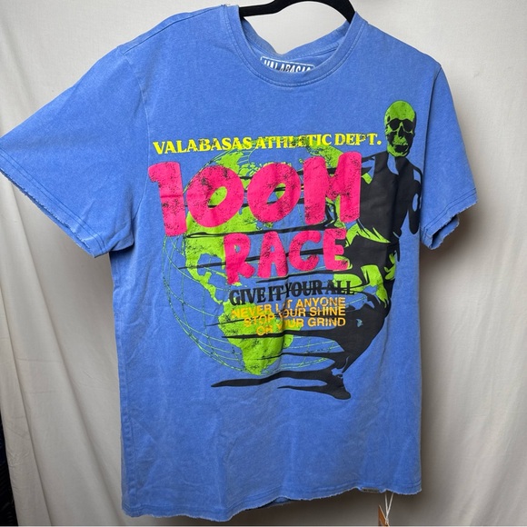 Valabasas Athletic Dept Vintage Tee Men’s M Blue 100M RACE Graphic T-Shirt Rare - Picture 1 of 8